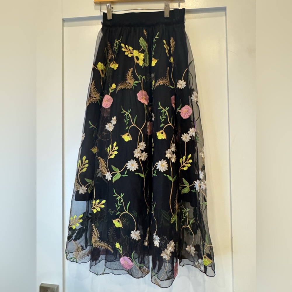 H&M Floral Embroidered Black Skirt